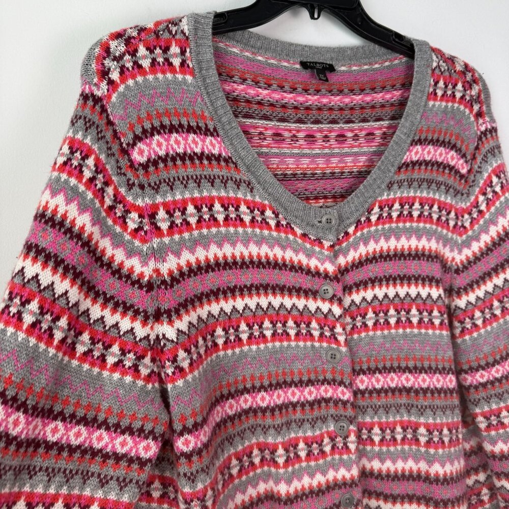 Talbots Wool Blend Fair Isle Cardigan Sweater Size 2X